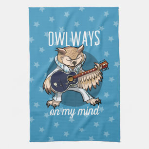 Owlways On My Mind Owl in Jumpsuit Cartoon Kitchen Towel