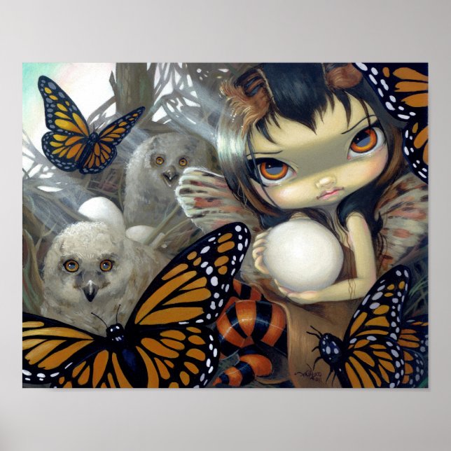Owlyn in the Nest ART PRINT owl fairy hatchling (Front)