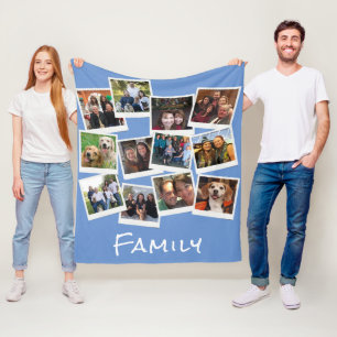 Own Family Photos Frame Collage Blue Custom Colour Fleece Blanket