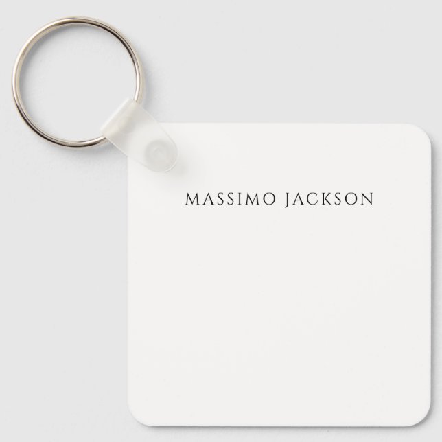 Own Name Calligraphy Chic Plain Simple Black White Keychain (Front)