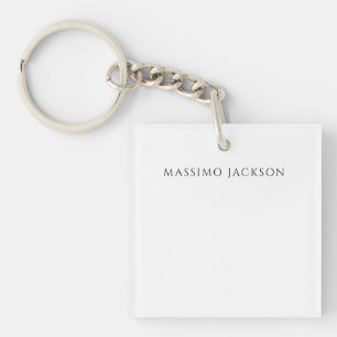 Own Name Calligraphy Chic Plain Simple Black White Keychain
