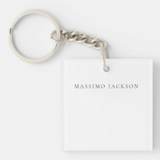Own Name Calligraphy Chic Plain Simple Black White Keychain