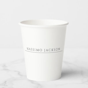 Own Name Calligraphy Chic Plain Simple Black White Paper Cups