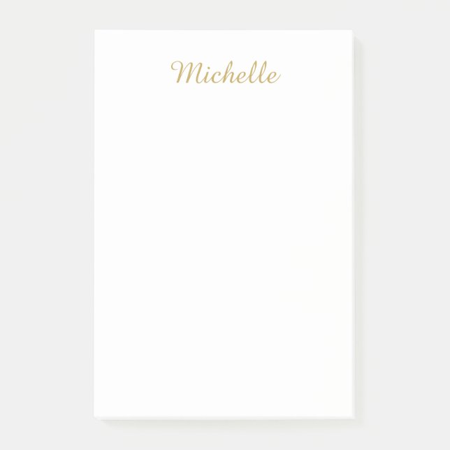 Own Name Creative Trendy Gold Colour Script Post-it Notes (Front)