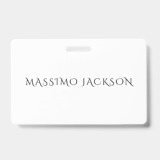 Own Name Decorative Chic Plain Simple Black White Badge (Front)
