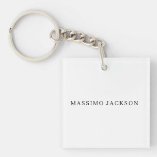 Own Name Decorative Chic Plain Simple Black White Keychain