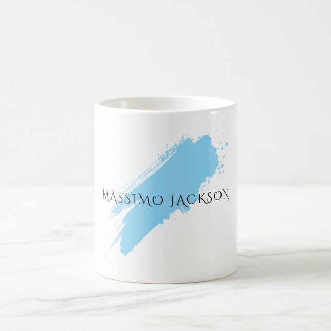 Own Name Decorative Chic Plain Simple Blue White Coffee Mug (Center)