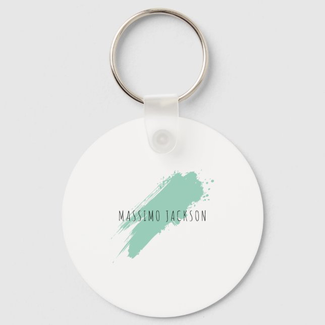 Own Name Decorative Chic Plain Simple Blue White Keychain (Front)