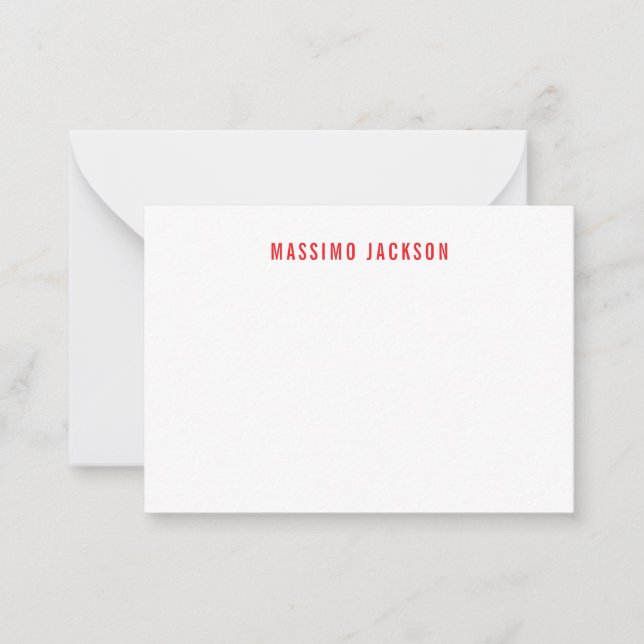 Own Name Decorative Chic Plain Simple Red White Card (Front)