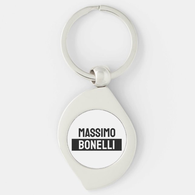 Own Name Minimalist Modern Plain Black White Keychain (Front)