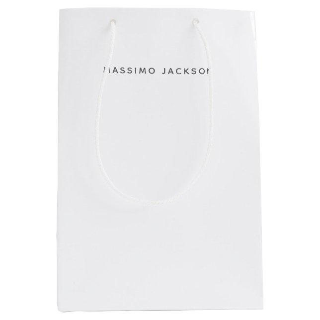 Own Name Minimalist Modern Plain Black White Medium Gift Bag (Front)