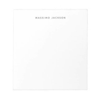 Own Name Minimalist Modern Plain Black White Notepad