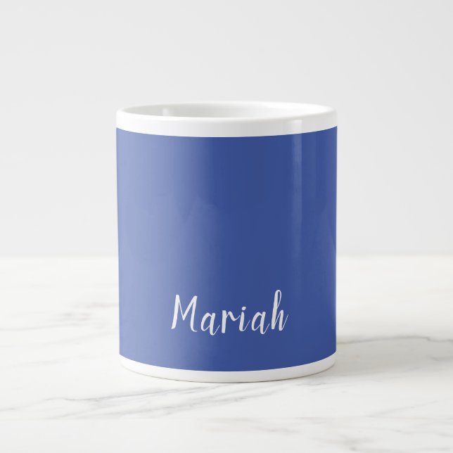 Own Name Minimalist Plain Calligraphy Script Blue Large Coffee Mug (Front)