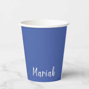 Own Name Minimalist Plain Calligraphy Script Blue Paper Cups