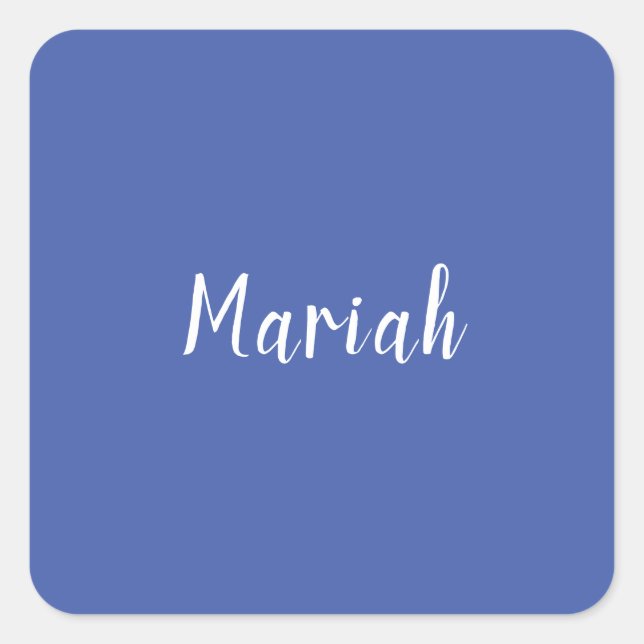 Own Name Minimalist Plain Calligraphy Script Blue Square Sticker (Front)