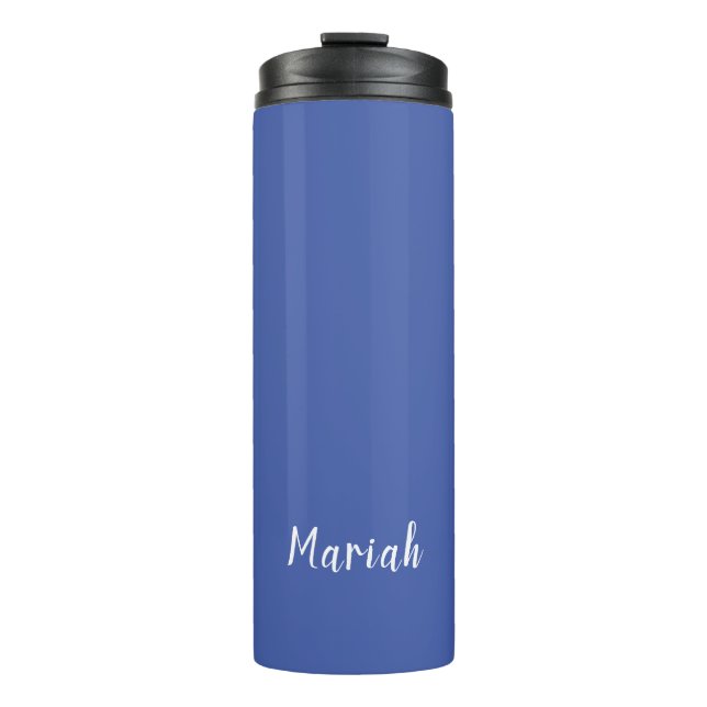 Own Name Minimalist Plain Calligraphy Script Blue Thermal Tumbler (Front)