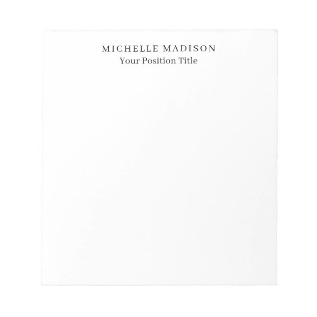 Own Name Mode Trendy Minimalist Professional Plain Notepad (Front)