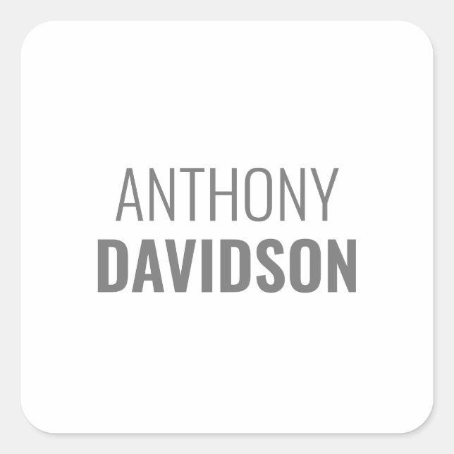 Own Name Modern Minimalist Elegant Professional Square Sticker (Front)