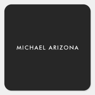 Own Name Modern Minimalist Plain Black White Square Sticker