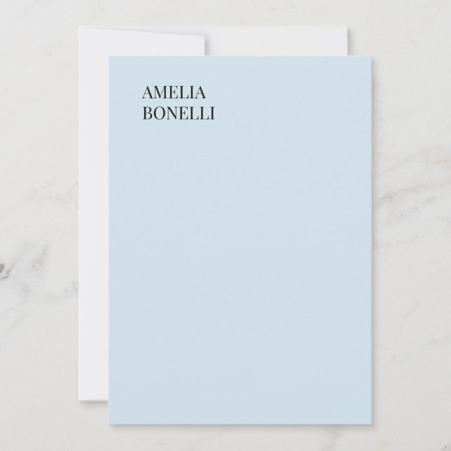 Own Name Modern Minimalist Professional Plain Blue Card (Front)