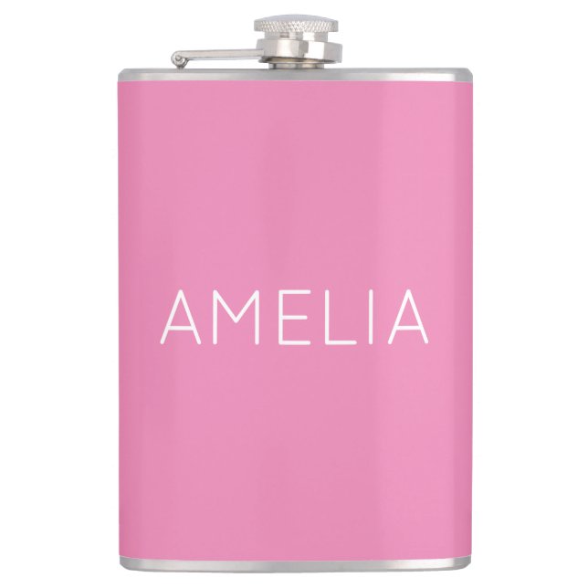 Own Name Modern Minimalist Professional Plain Pink Hip Flask (Front)