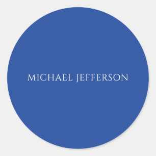Own Name Plain Blue Colour Personalized Custom Classic Round Sticker