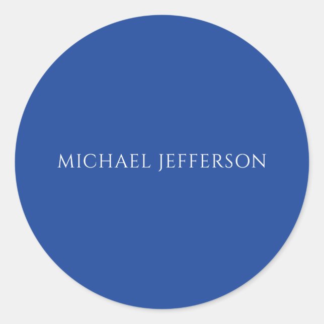 Own Name Plain Blue Colour Personalized Custom Classic Round Sticker (Front)