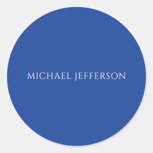 Own Name Plain Blue Colour Personalized Custom Classic Round Sticker