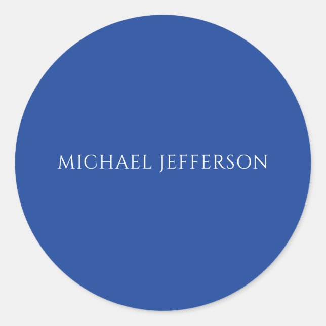 Own Name Plain Blue Colour Personalized Custom Classic Round Sticker (Front)