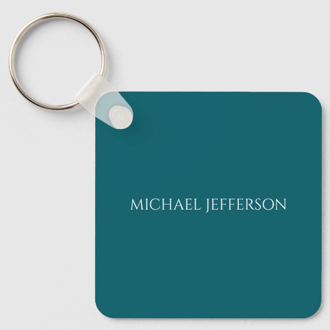 Own Name Plain Dark Teal Colour Personalized Custo Keychain (Front)