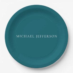 Own Name Plain Dark Teal Colour Personalized Custo Paper Plate