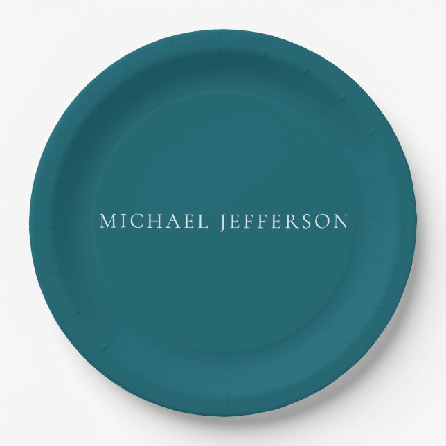 Own Name Plain Dark Teal Colour Personalized Custo Paper Plate (Front)