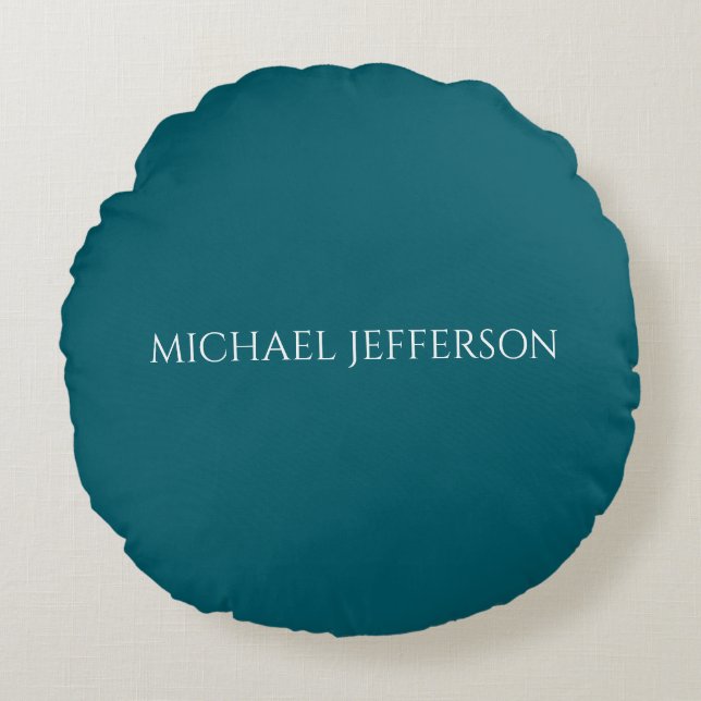 Own Name Plain Dark Teal Colour Personalized Custo Round Pillow (Front)