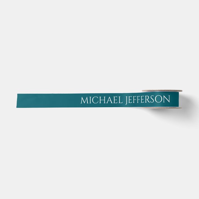 Own Name Plain Dark Teal Colour Personalized Custo Satin Ribbon (Front)