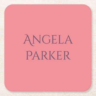 Own Name Plain Simple Pink Professional Modern Square Paper Coaster