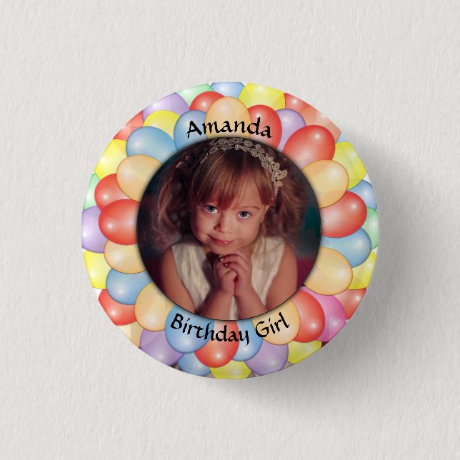 Own photo balloons birthday party 1 inch round button (Front)