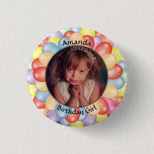 Own photo balloons birthday party 1 inch round button