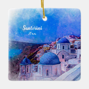 Own Photo Santorini  Greece 2 sided Modern Art Ceramic Ornament
