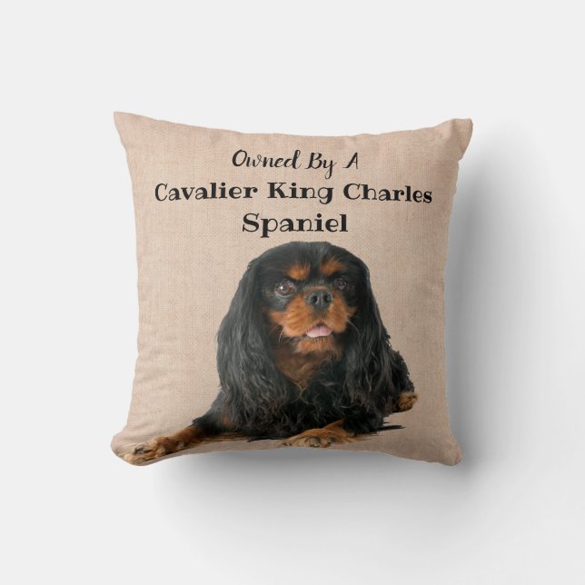 Owned by a Cavalier King Charles Spaniel Dog Throw Pillow (Front)