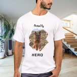 Owned by dog photo fun T-Shirt<br><div class="desc">For a white/light coloured t-shirt. Black text. For a dog lover!  Personalize and add a photo of your dog.  Text: Owned by   the dog's name.</div>