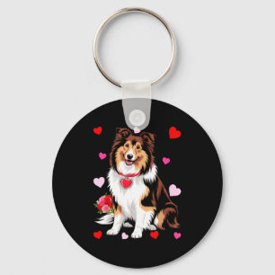 Owner Mom Dad Sheltie Dog Lover Valentines Day Keychain
