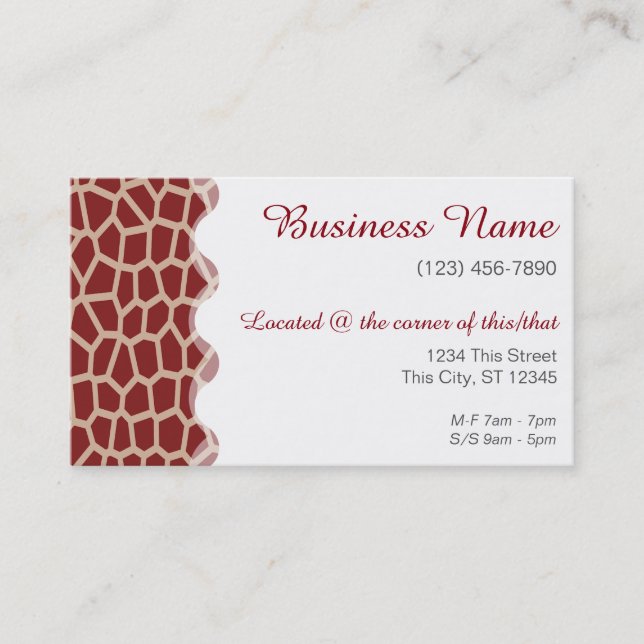 Owner or Employee II/ U pick Colour/ Giraffe Print Business Card (Front)