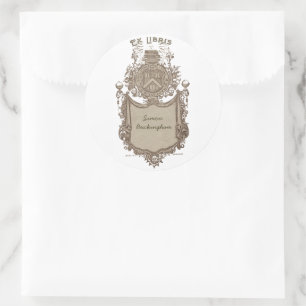 Ownership Bookplate Ex Libris Coat of Arms Classic Round Sticker