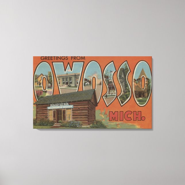 Owosso, Michigan - Large Letter Scenes Canvas Print (Front)