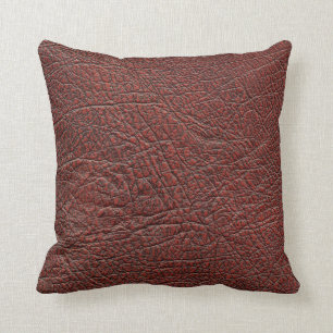 Ox Blood Leather Medium Grain Burnt Red Brown Throw Pillow