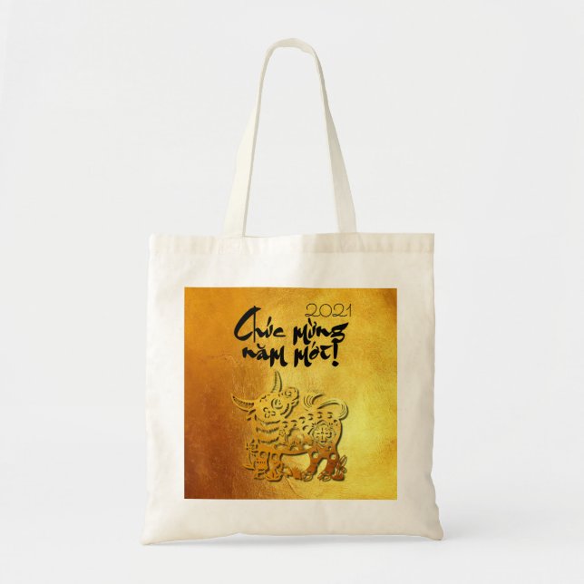 Ox Year custom Y Greeting in Vietnamese Gold TB Tote Bag (Front)