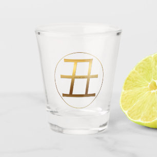 Ox Year Gold embossed effect Symbol Zodiac Shot G Glass