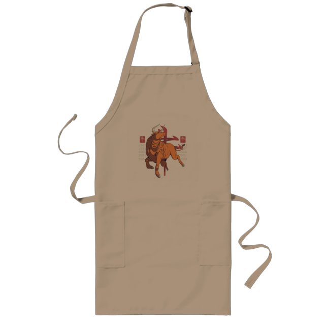 Ox Zodiac Sign Design Long Apron (Front)