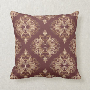 Oxblood and Copper Deluxe Damask Throw Pillow