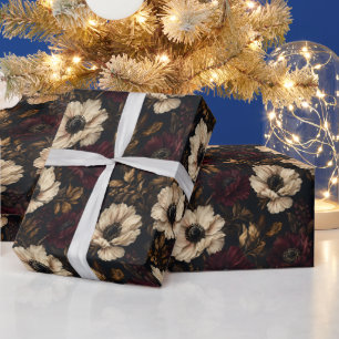 Oxblood Rose Garden Moody Florals  Wrapping Paper